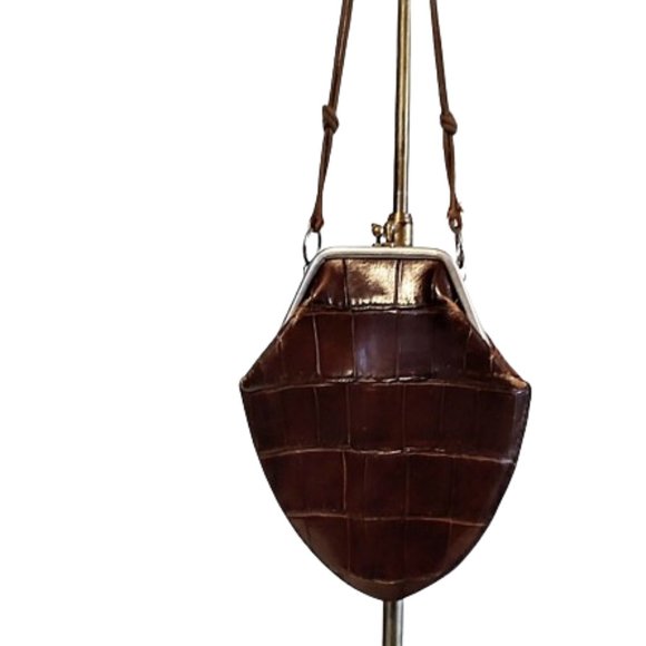 Antique Vintage Handbags - Antique Edwardian 1900s Teens Era Small Brown Real Crocodile Purse Bag Reticule